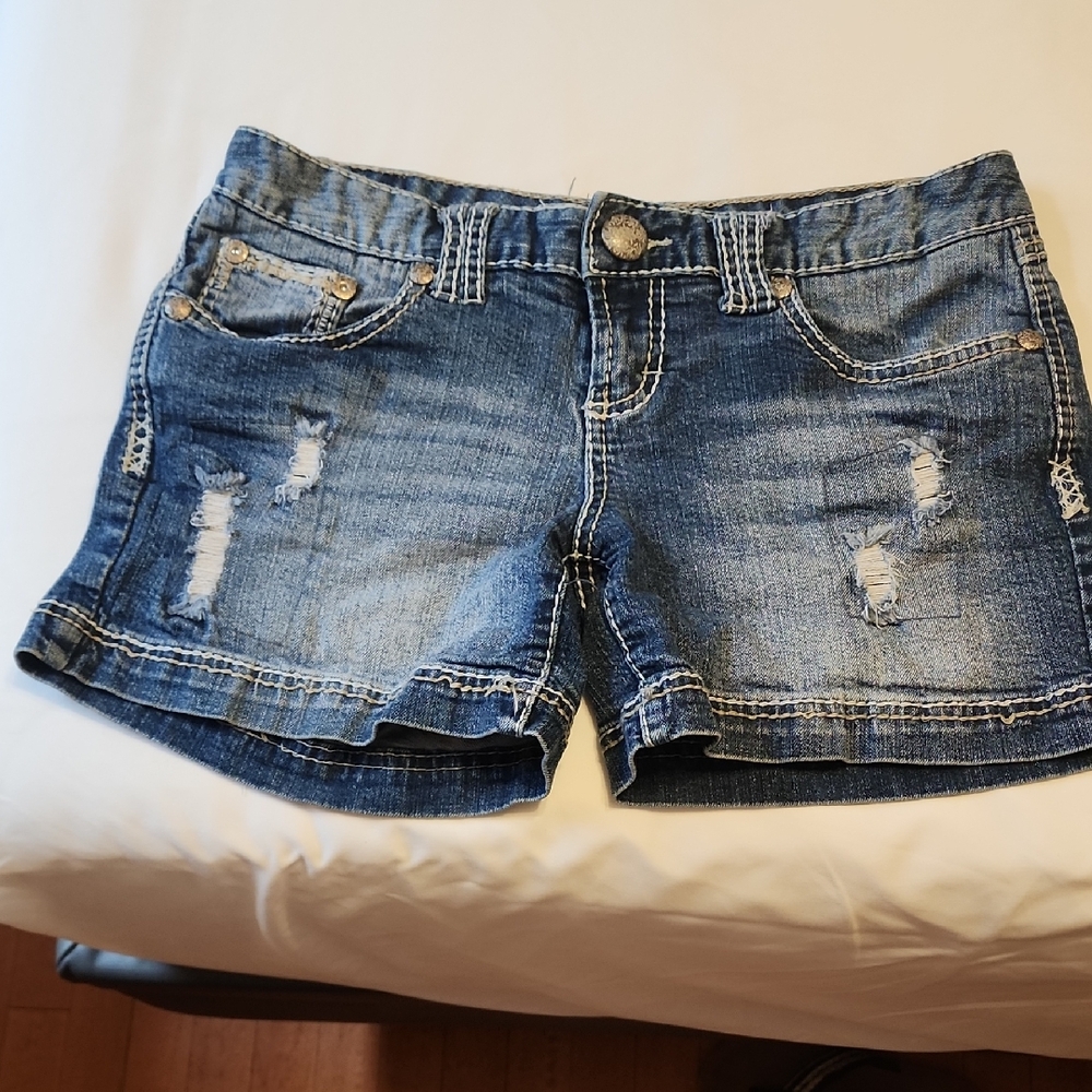 Maurices Blue Jean Shorts with Distressed Details